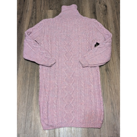 Jane Newman Cable Knit‎ Sweater Dress Turtleneck Pink Knitwear (READ) - Picture 3 of 4